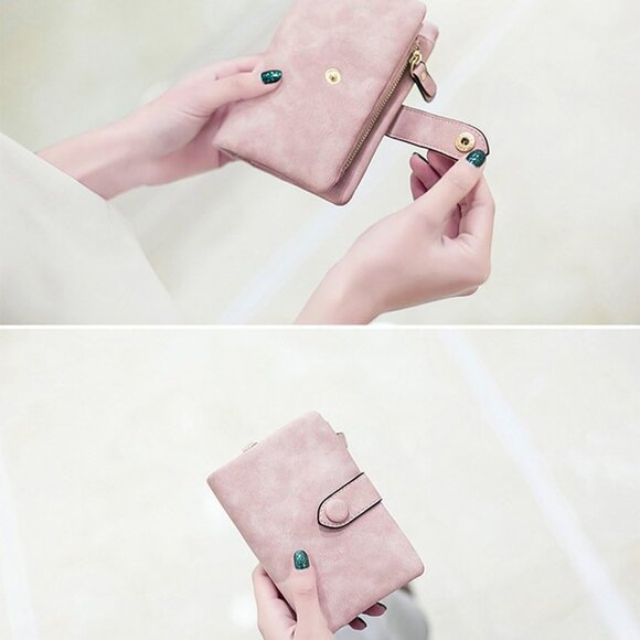 Small RFID Leather Wallets for Women Bifold Trifold Clutch with Zipper - Picture 2 of 7